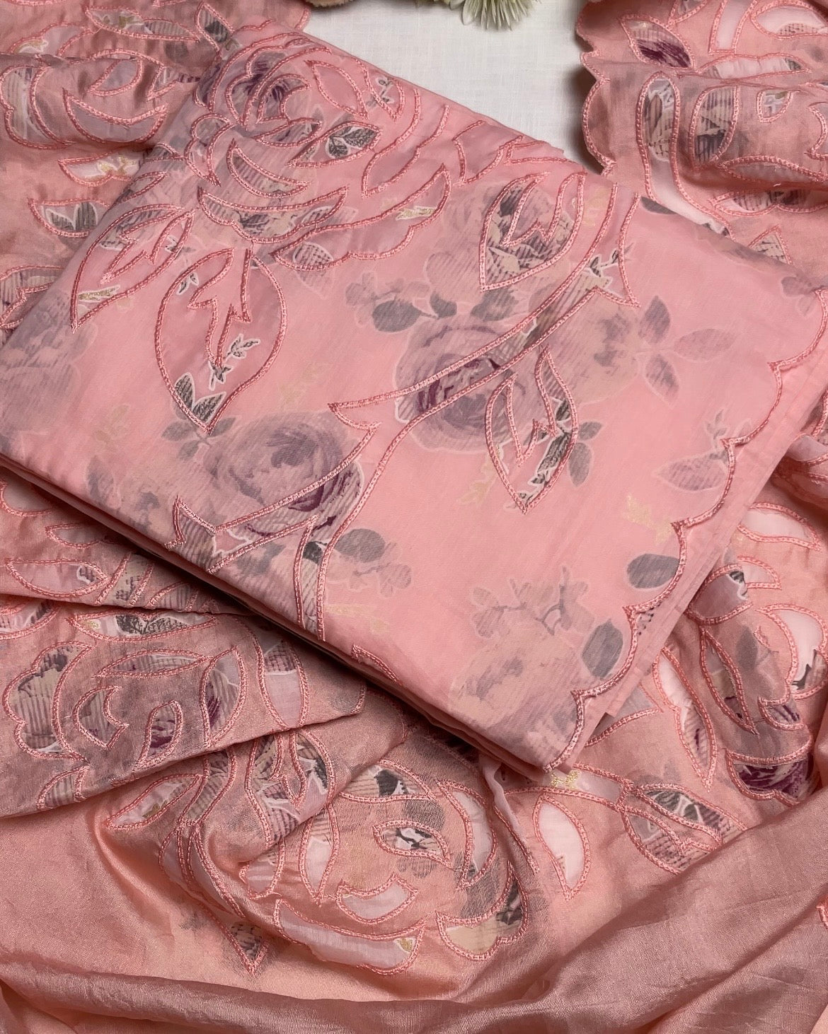 Blush Punk Mul Chanderi Unstitched Suit With Dupatta