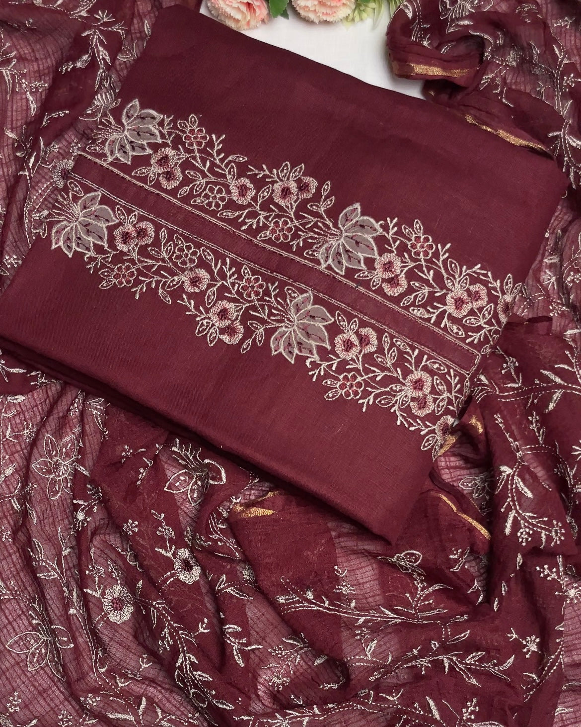 Pure Linen Embroidered Suit