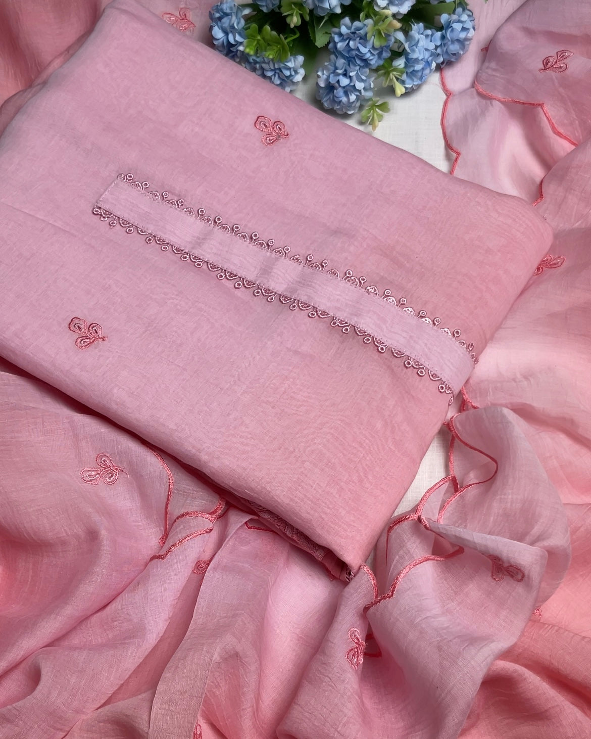 Pink Mul Chanderi Suit Set