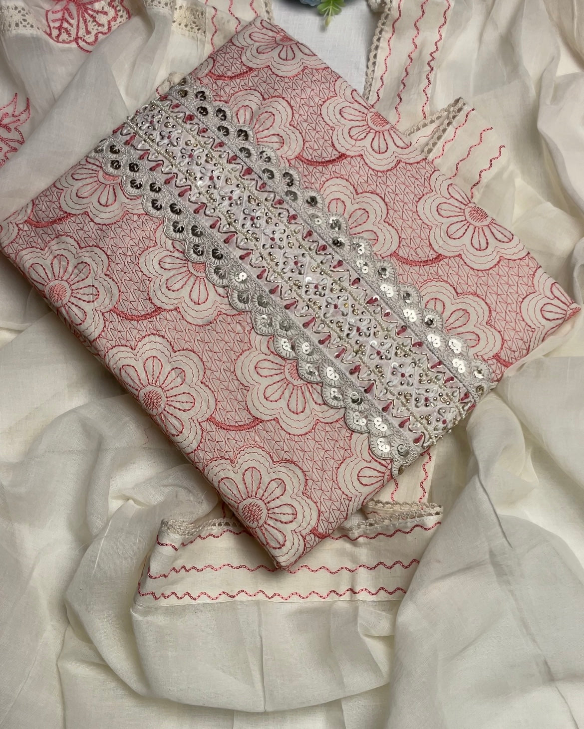 Mul Cotton Unstitched Suit with Embroidered Dupatta