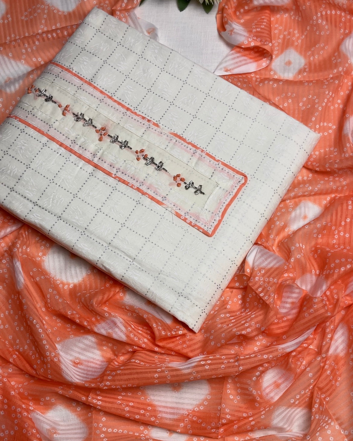 Peach Cotton Unstitched Suit with Dupatta