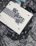 Off White Cotton Unstitched Suit With Dupatta